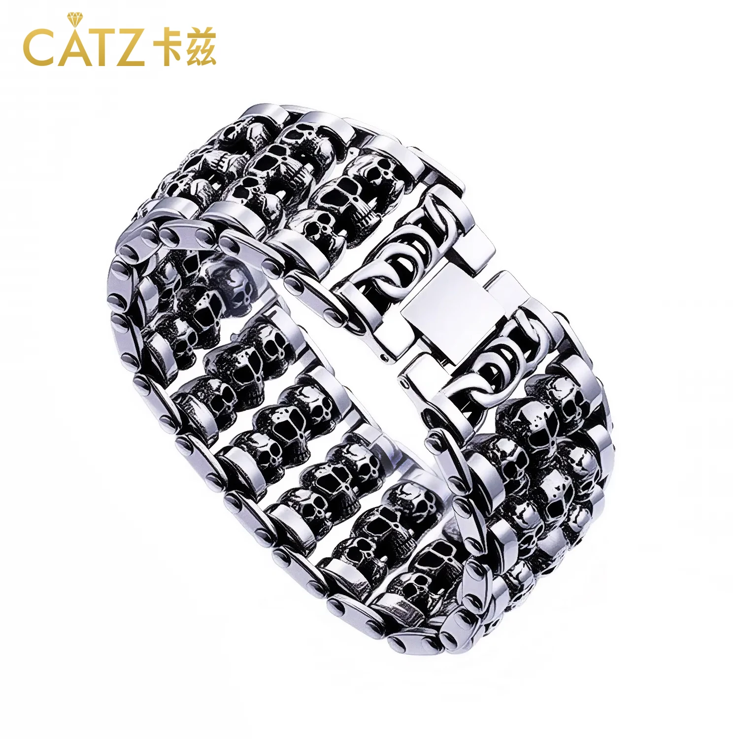 

CATZ Gothic Skull Bracelet 35mm Wide Heavy-Duty Waterproof 316l Stainless Steel Motorcycle Charm Bracelet Street Accessory