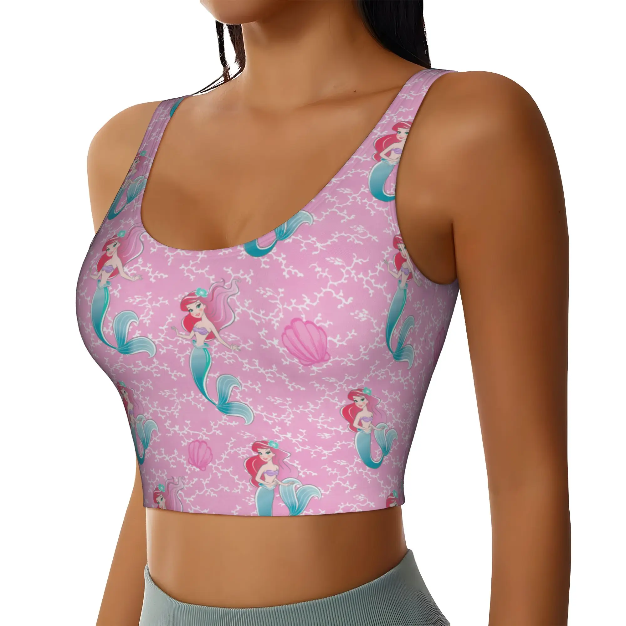 Custom High Impact Littles Anime Mermaides Sports Bra for Women Cartoon  Gym Workout Yoga Crop Top