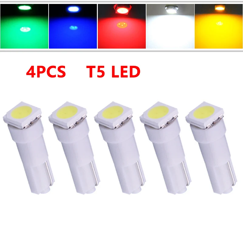 

4PCS Car T5 B8.5 LED Bulbs Dashboard Gauge Lamps for Atuo 12V Super Bright W3W W1.2W Automobile interior Instrument Lights Wedge