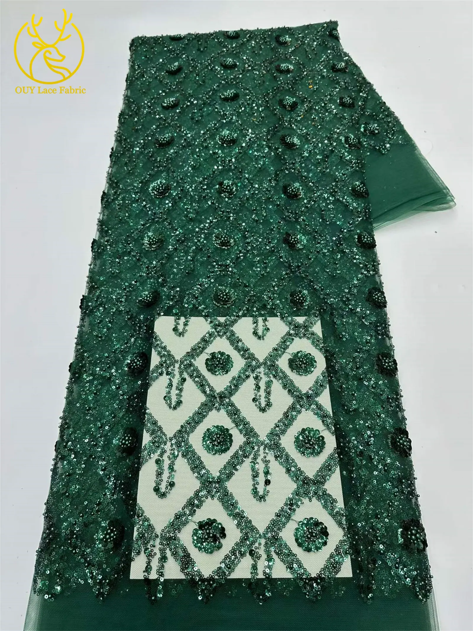 Wunderschöner afrikanischer nigerianischer Pailletten-Spitzenstoff in Diamantform, 2026, hochwertiger französischer Tüll zum Nähen von Abendkleidern – Detail 23