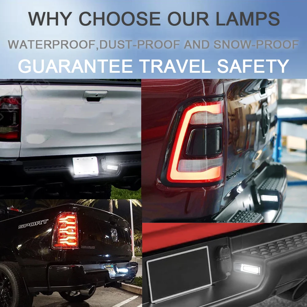 OEM الأبيض LED المصد الخلفي لوحة ترخيص ضوء ل دودج رام 1500 2019-2023 عكس عاكس علامة مصباح تحذير 6000K 68259697AC