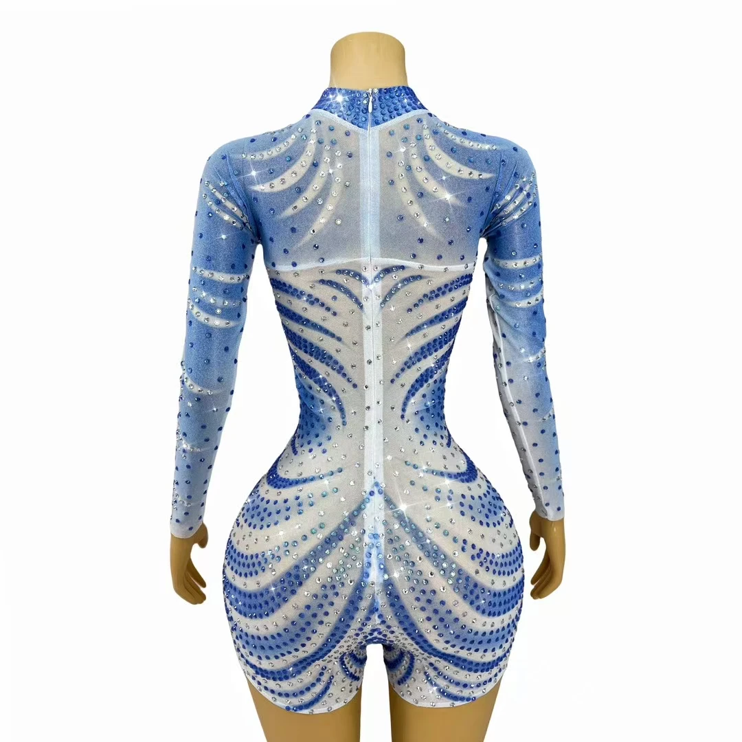 Lantianbaiyun Luxury Handmade Flashing Full Little Rhinestones Bodysuit Party Show Fashion Outfit Stage Performance Costumes