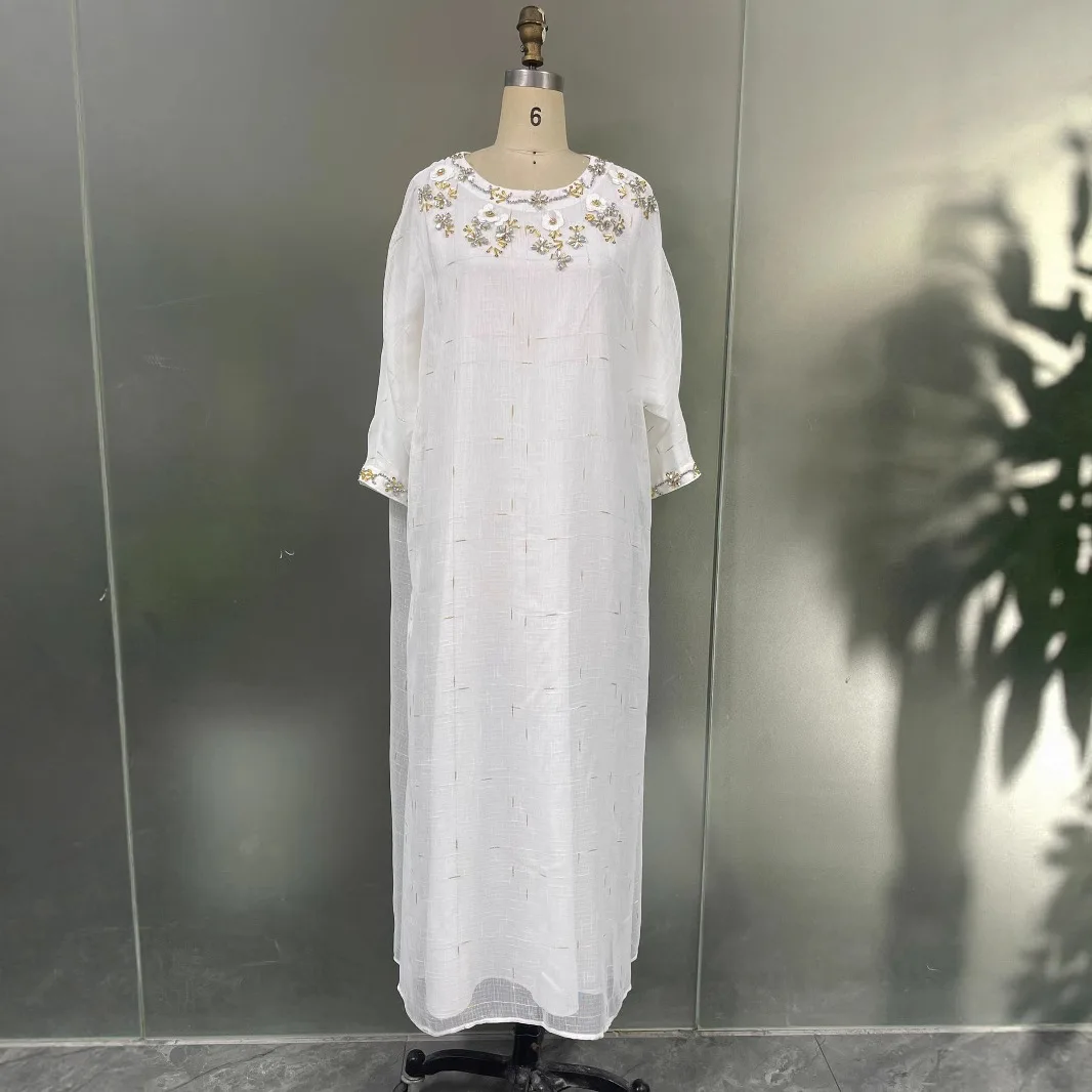 

Dubai Abaya Women Muslim Fashion Long Dress Diamonds Boubou Robe White Kaftan Kebaya Caftan Marocain Femme Robe Islam Jalabiya