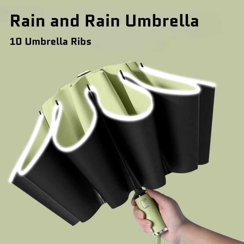 Men Women Umbrella Fully Automatic Reverse Folding Umbrella with Windproof Reflective Stripe UV Umbrellas