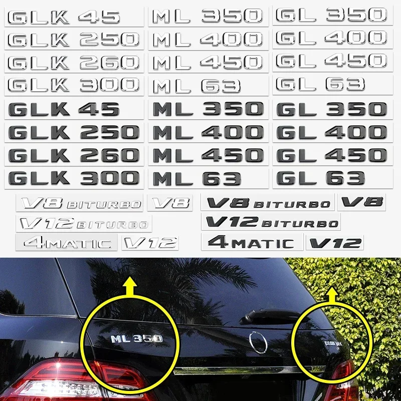 3D ABS Black Chrome Car Letters Rear Trunk Badge Sticker 4MATIC Emblem For Mercedes Benz AMG ML63 GL GLK Accessories