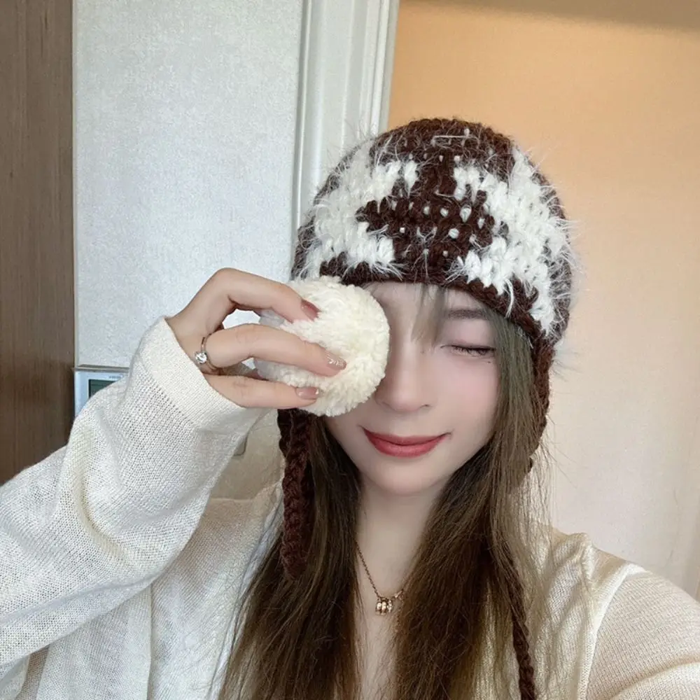 Trend Autumn Winter Plush Hat Versatile Knitted Ear Protection Hat Anti-cold Thicked Beanies Cap