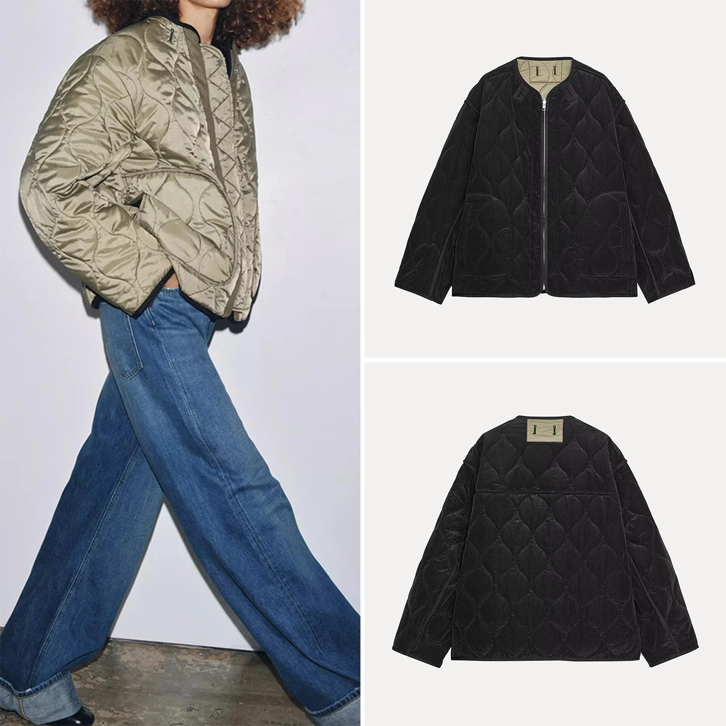 

Double-Sided Wear Faionable Women's Sle Jaet 2025 Autumn New Arrival Z Commute Loose Fit Long Sve Zipper Pure C...