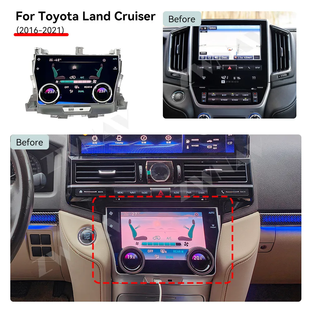 AC Panel Climate Control LCD Screen For Toyota Land Cruiser 2008-2015 Backseat HD Touch Stereo Screen Air Conditioning Screen