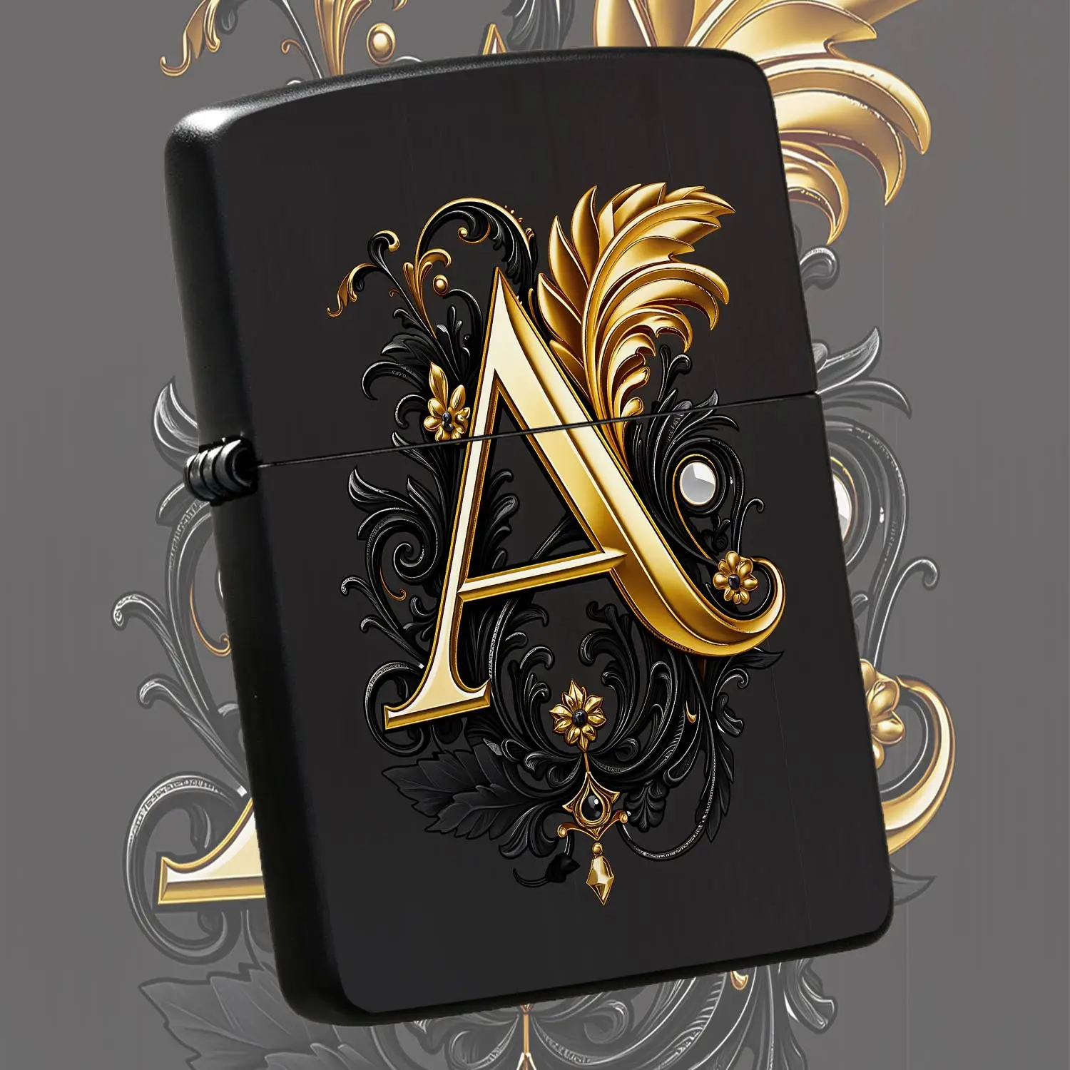 Luxury Vintage Letter A Lighter, Exquisite Black Gold Carved Ornament, Ritual Atmosphere Personal Portable Item, Ideal Gift For Holidays Birthdays, Suitable For All Daily Scenarios, Premium Creative Practical Exclusive A Humorou And Interes