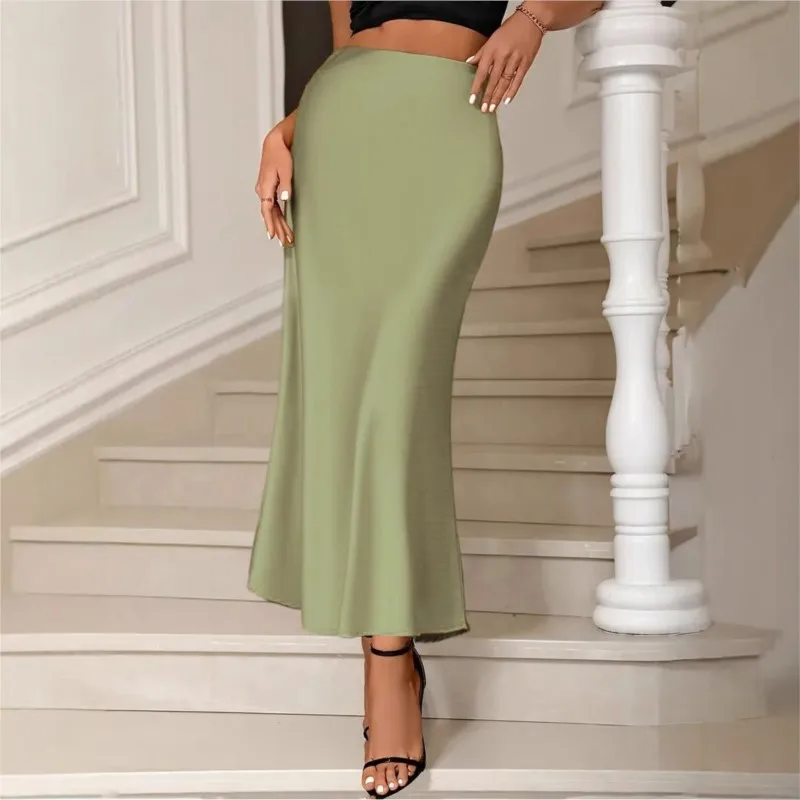 Solid Color Satin Complexion Ding Half Skirt For Women's Autumn New Texture Hanging High Waist Fish Tail Half Skirt Long Skirl