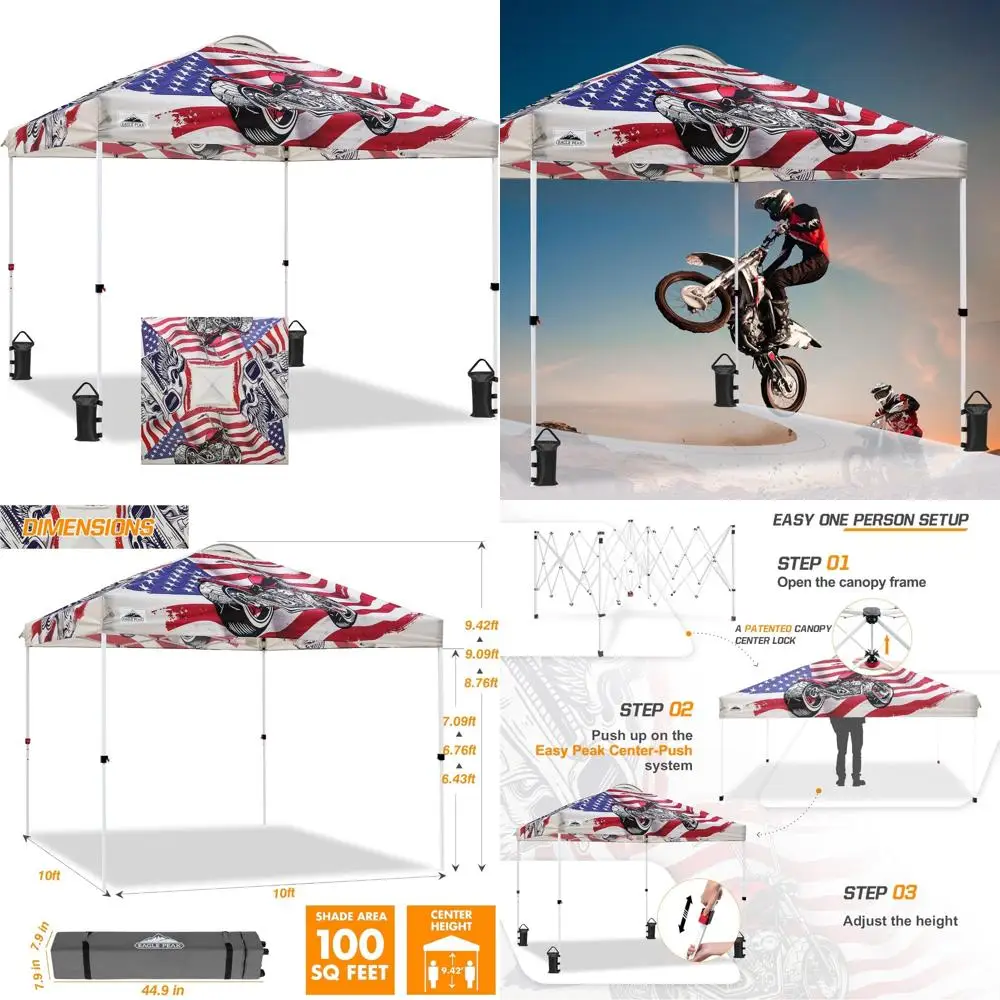 

Pop-Up Canopy Tent with Wheeled Bag, 8 Stakes, 4 Ropes, 4 Weight Bags, Easy Setup, 10x10 ft, 100sq ft, Durable Outdoor Shelter