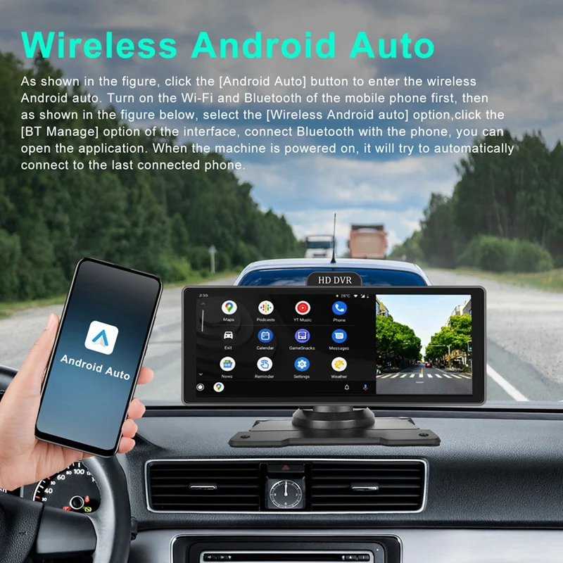 10.26In 4K DVR Car Monitor Carplay Android Auto Dashboard ADAS Dash Cam Dual Cameras GPS Navigation WIFI FM IPS Screen