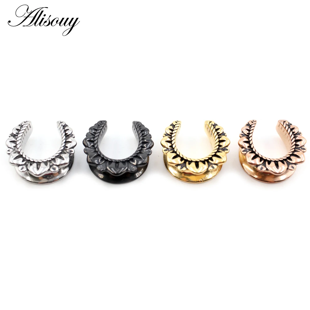 Alisouy 1pc 6-25mm Stainless Steel Leaf Flower Saddle Ear Tunnel Plug Expander Stretchers Gauges Earrings Piercing Body Jewelry