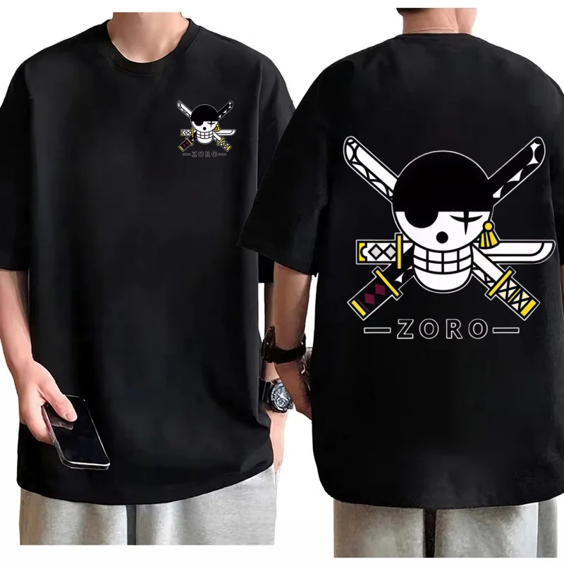 

One Piece Roronoa Zoro Dual Swords Y2K T-Shirt Men 100 Cotton Anime Graphic Tee Crew Neck Short Sleeve Casual Streetwear Top