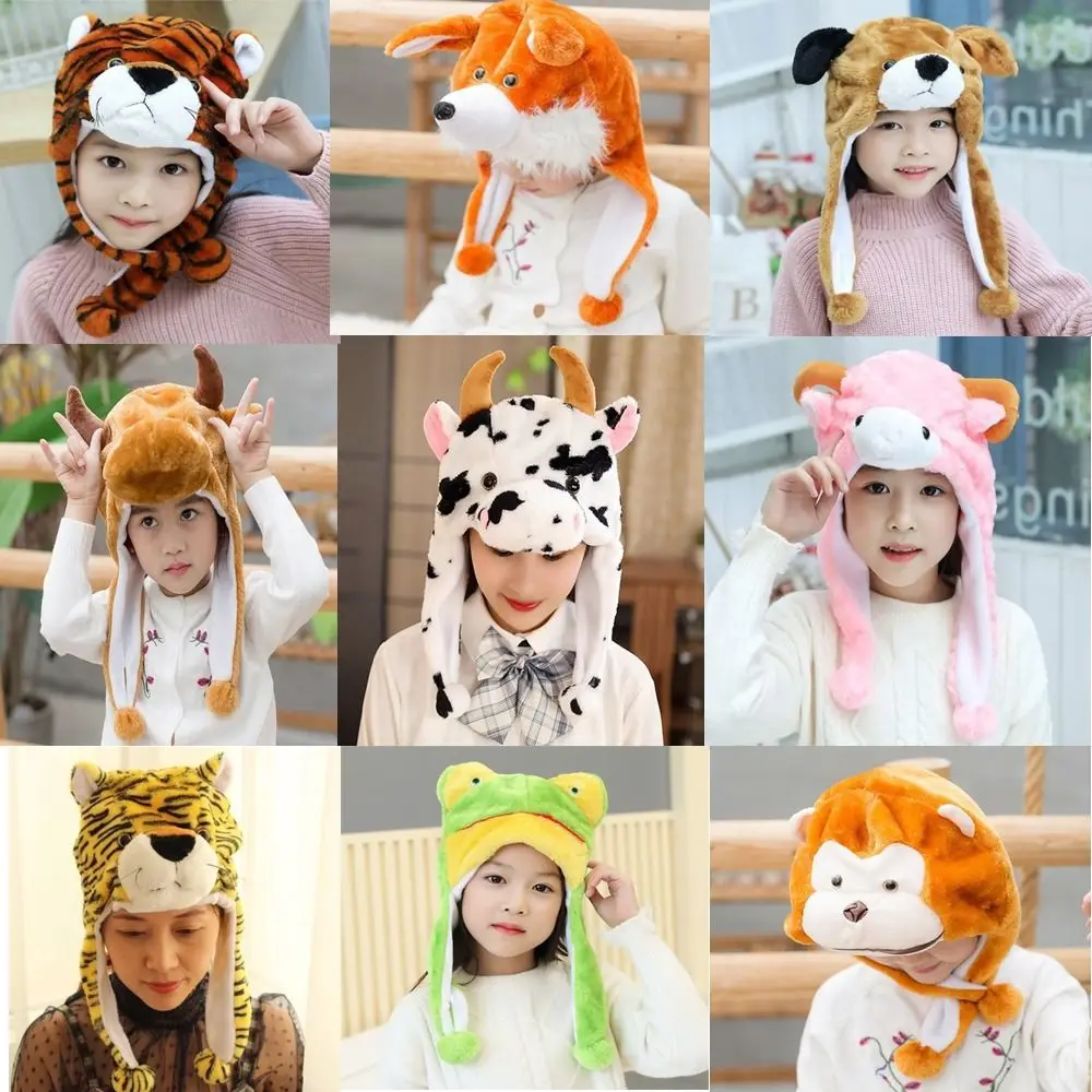 Winter Warmer Plush Soft Moving Ears Hat Animal Hat Headgear Ears Airbag Cap Ear Protection Earmuff Funny Toys Neck Warmer