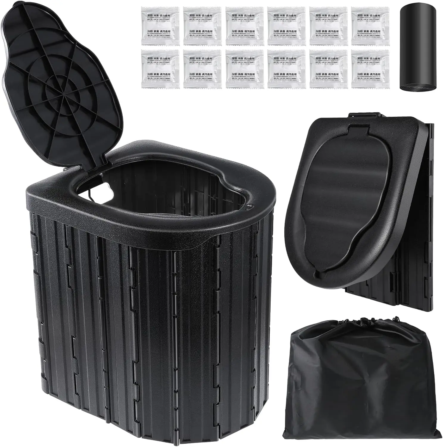 

Портативный походный туалет для взрослых, дорожный туалет для походов, автопутешествий, использования в автомобиле и палатке (черный, 15,7 дюймов в высоту)