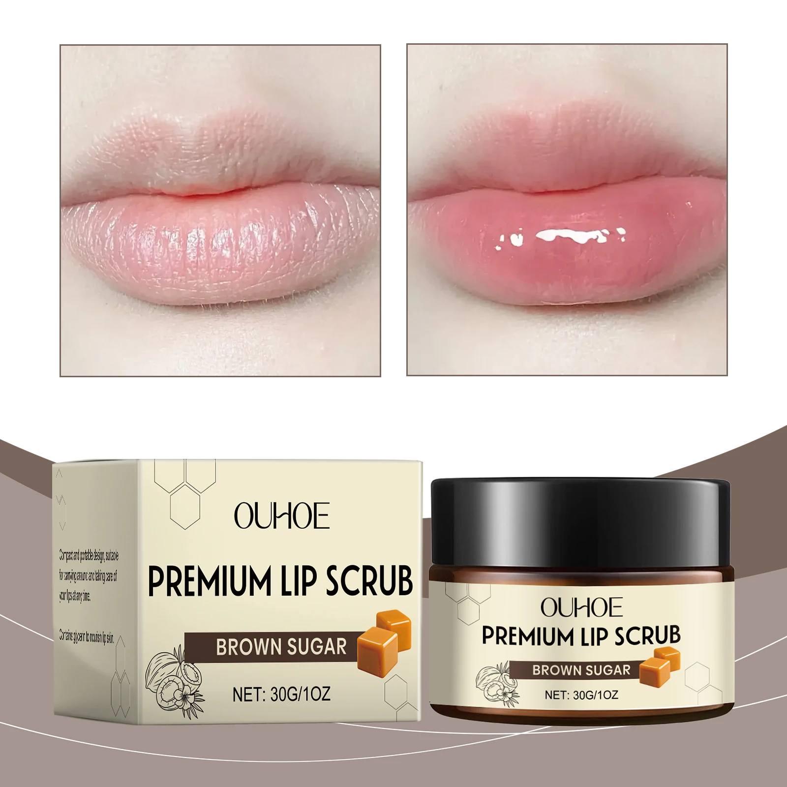 Brown Sugar Lip Scrub – Exfoliating & Moisturizing for Soft, Smooth Lips – Sweet Vanilla Scent, Vegan & Cruelty-Free (30g/1oz)"