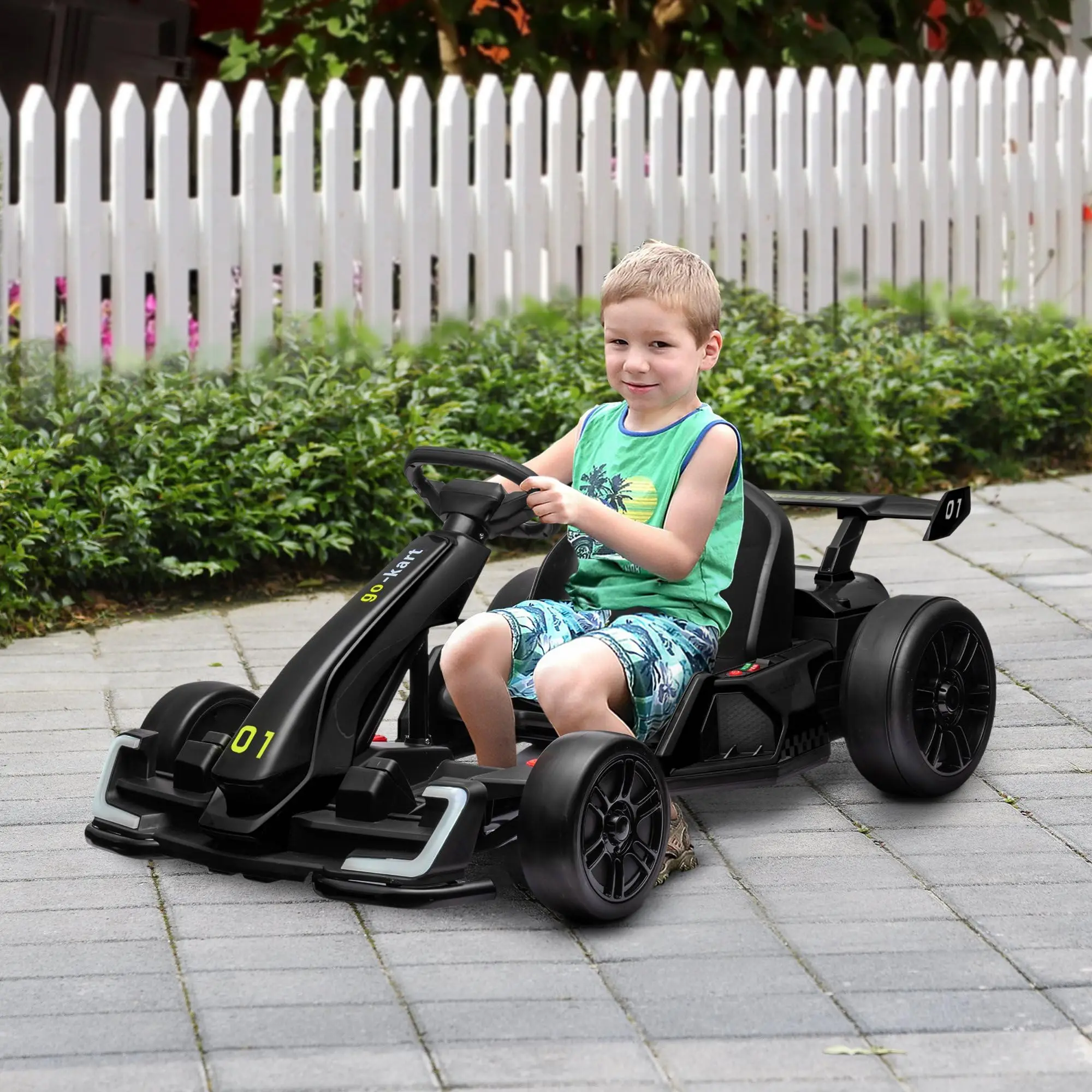 24V 7.5 MPH Electric Go Kart Adjustable Seat Dual 150W Motors Black