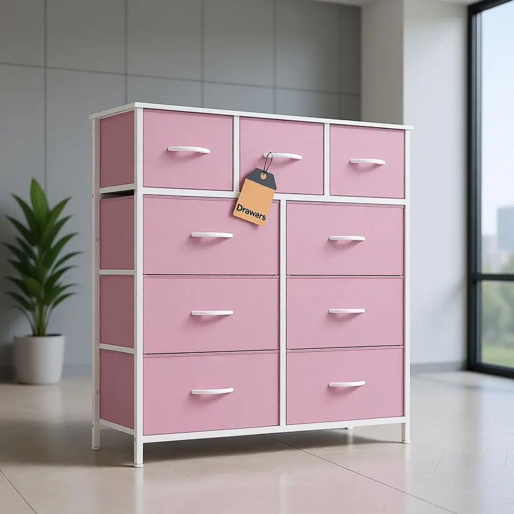 

Тумба для хранения с 9 тканевыми ящиками, деревянной столешницей и легкими выдвижными тканевыми контейнерами для гостиной или гардеробной