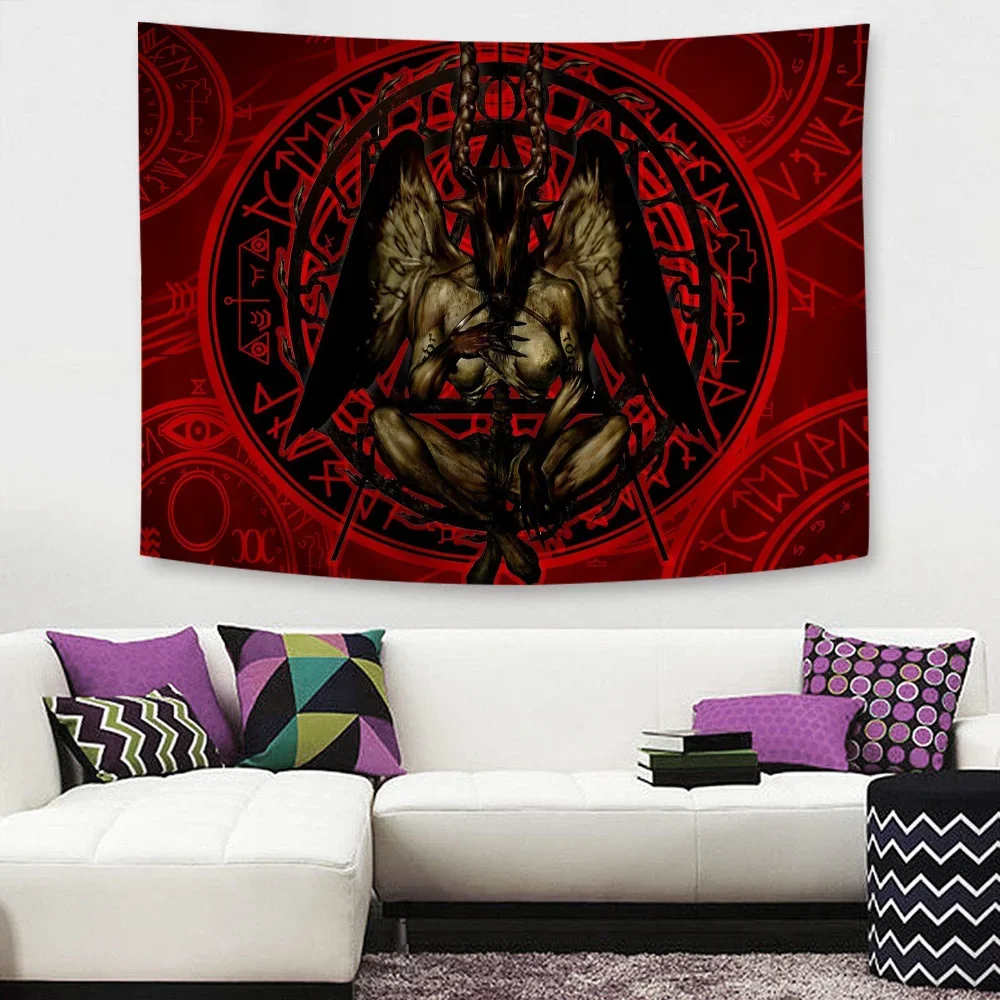 Satanic Baphomet Hanging Bohemian Tapestry Bohemian Wall Tapestries Mandala Kawaii Room Decor