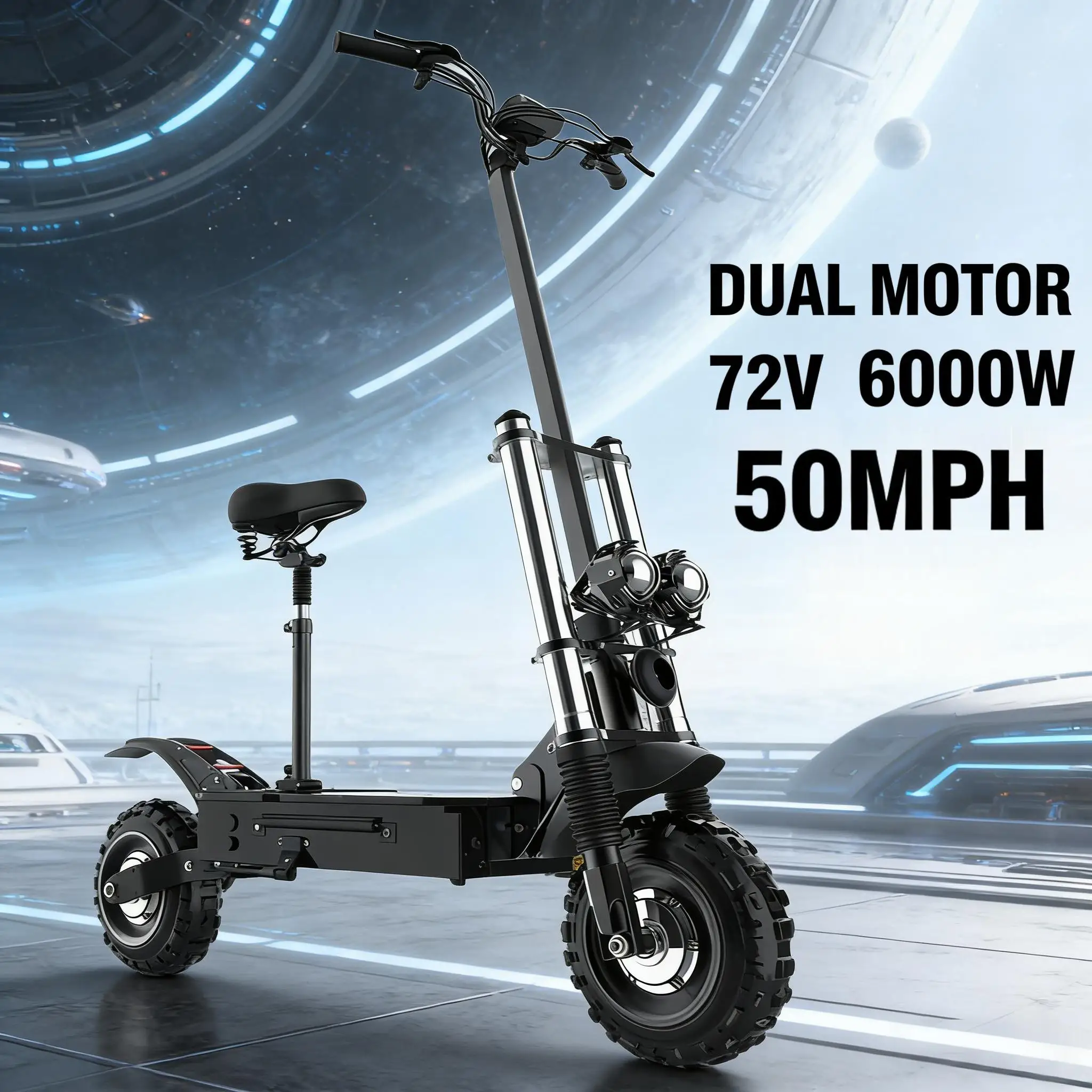 

X60 Adult Electric Scooter with Seat, 6000W Dual Motor, 50 MPH Max Speed, 11 Inch Off-Road Tires, Foldable Commuter Scooter