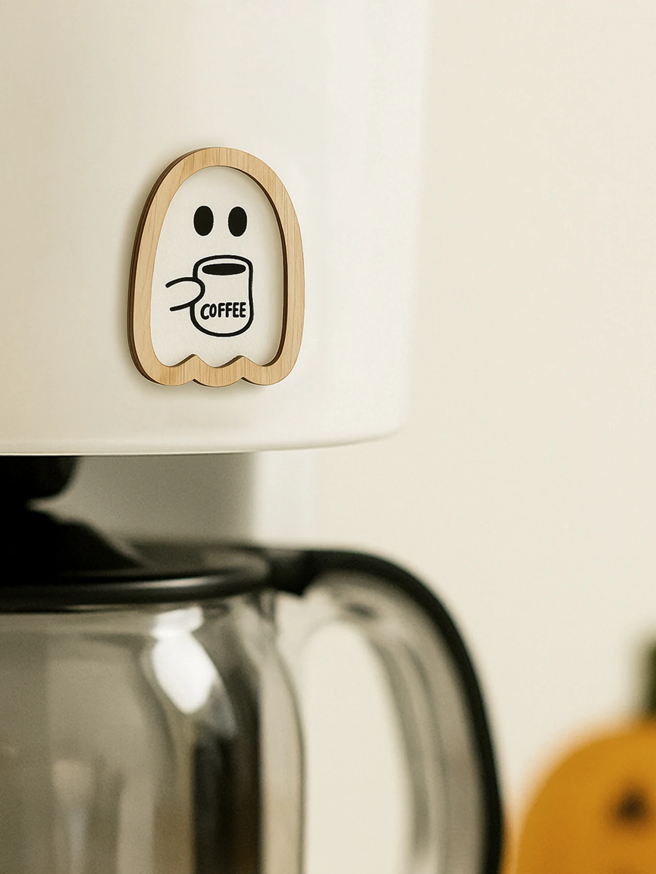Halloween Wooden Stickers Cute Ghost/Pumpkin/Bat with Coffee Cup Design Fridge and Coffee Machine Decor for Kitchen & Coffee Bar view 2