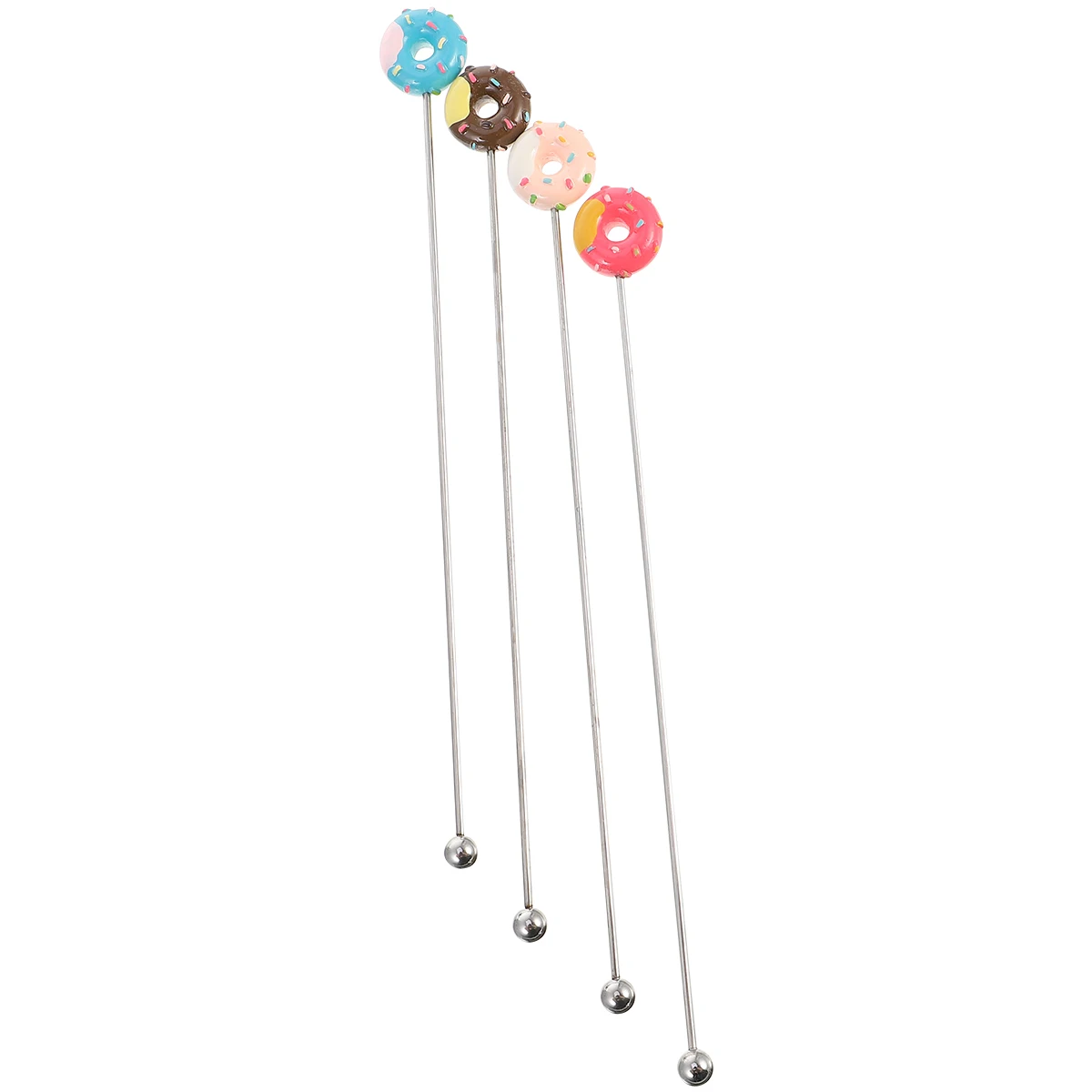 

4 Pcs Donut Shape Stick Stainless Steel Resin Material Cocktail Coffee Stirrer Mixing Rod Creative Design Elegant Set