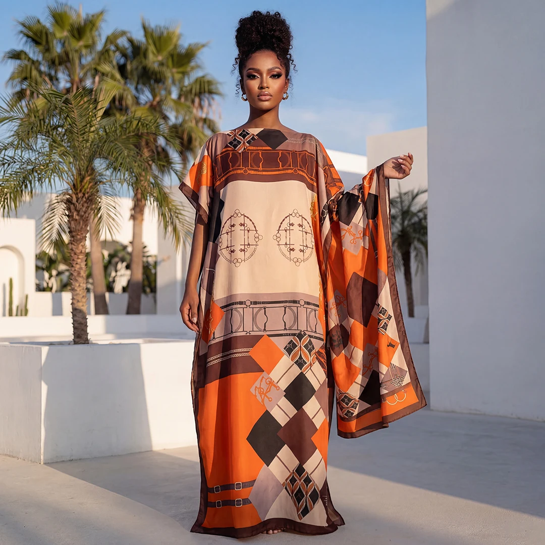 Women's Long Shawl Dubai Fashion MUMU Design Silk Soft Summer Beach Party Dress Accessory Loose Fit African Abaya MOOMOO