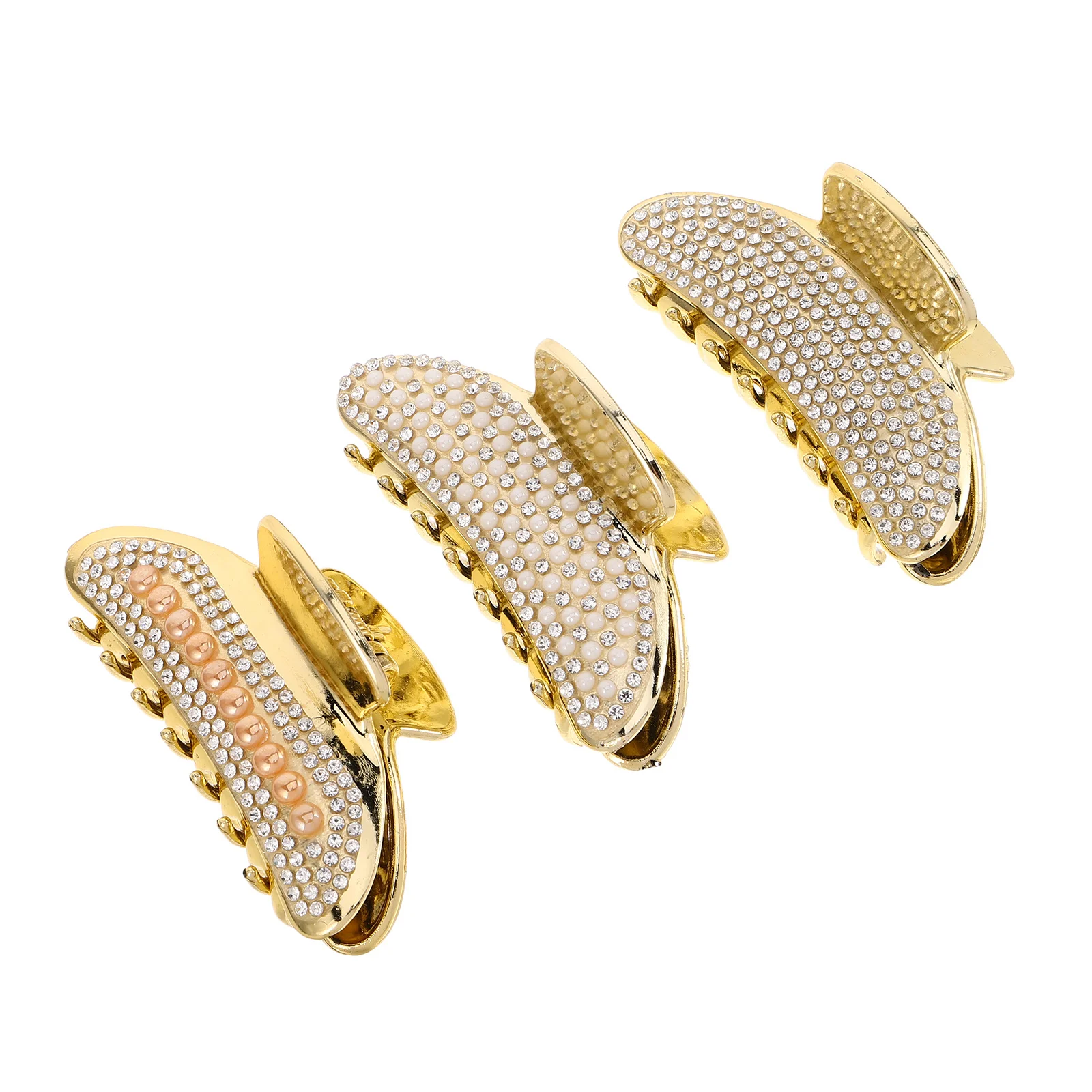 3 قطعة مقاطع الشعر الزخرفية حجر الراين اللؤلؤ الذهب جامبو مخلب كليب نونسليب سميكة طويلة الشعر المشبك اكسسوارات حفلات الزفاف #4