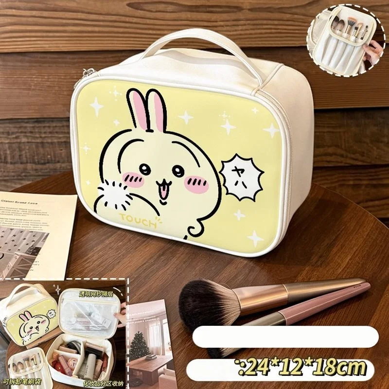 Chiikawa,Hachiware Cute Cartoon Makeup Bag Stain Resistant Travel Toiletry Storage Bag Makeup Brush Pouch with Compartments