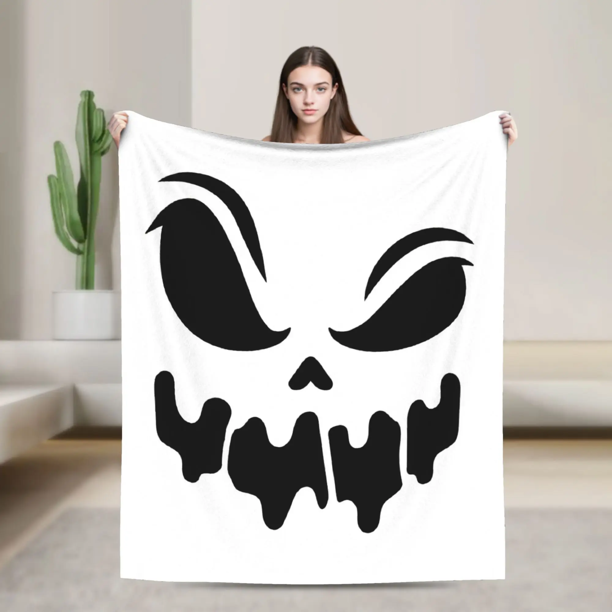 Jack O Lantern Faces Halloween Blanket  Plush Funny Breathable Throw Blanket for Bedding Lounge Autumn/Winter