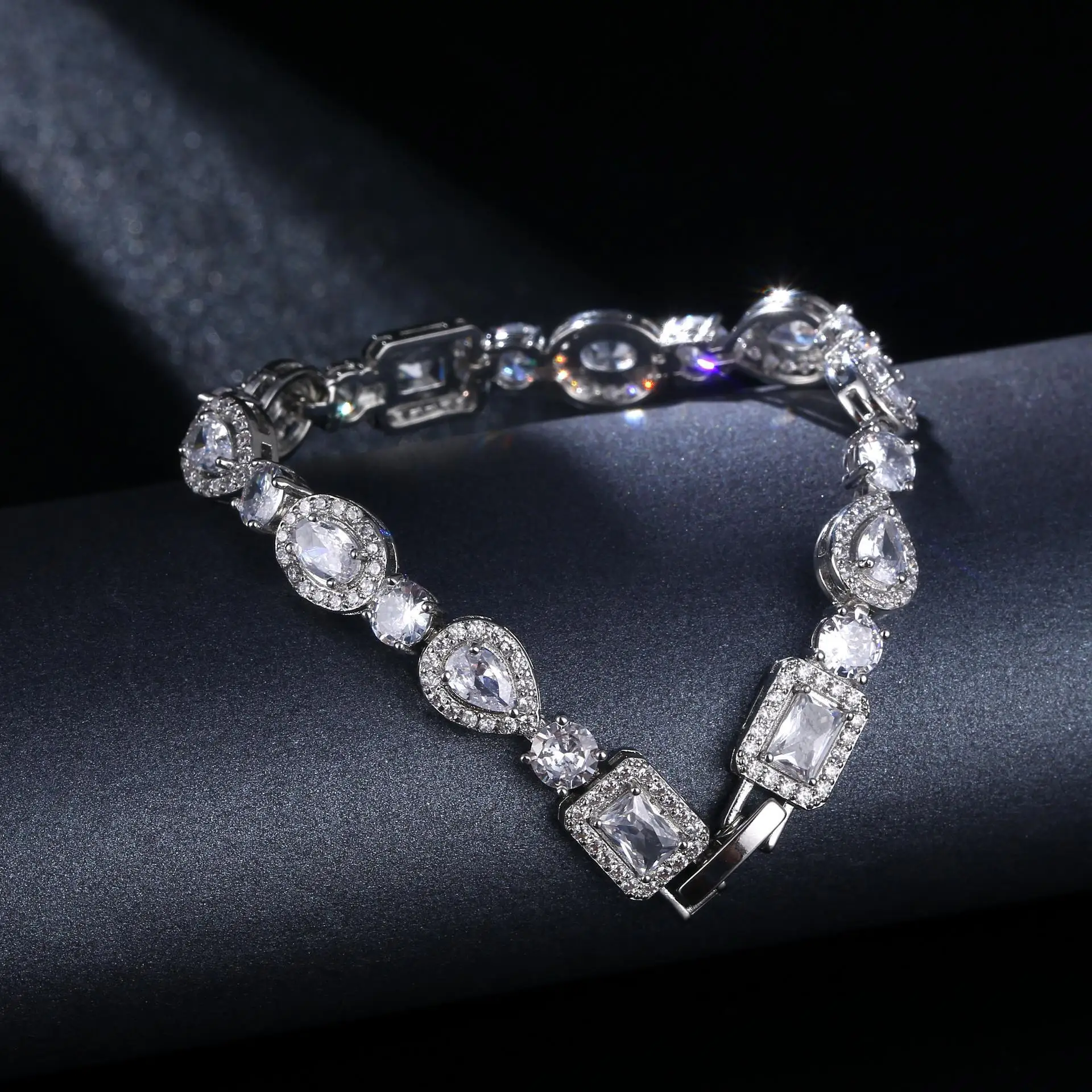 SISSLIA Water Drop Square Rhinestone Bracelet Studded Multi-Shape For Women Accessory