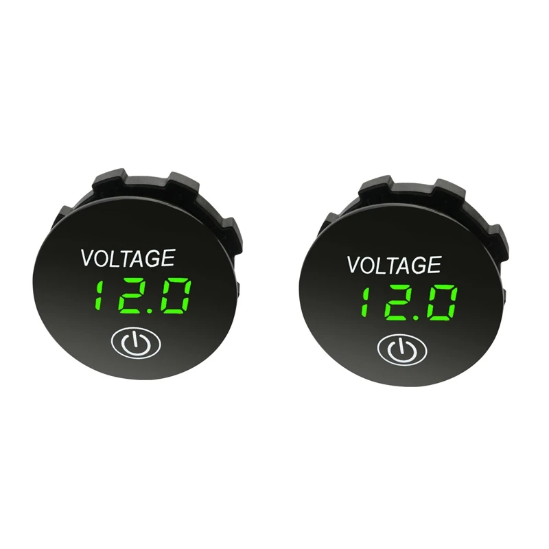 NEW-2X Battery Capacity Display Voltmeter LED Digital Voltage Meter With Touch-ON OFF Switch Car Motorcycle DC 3V-35V Green