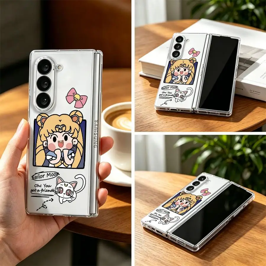 Hard Phone Cover Case for Samsung Galaxy ZFold7 ZFold3 ZFold4 ZFold5 Z Fold 7 6 5 4 3 ZFold6 Lovely Sailors Moons Cute
