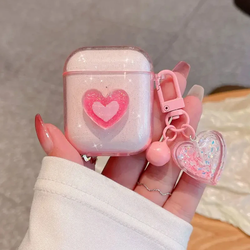 Cute Glitter Love Crystal Headphone Cover Pendant Minimalist Style For Apple Airpods Bluetooth Headset Protective Case