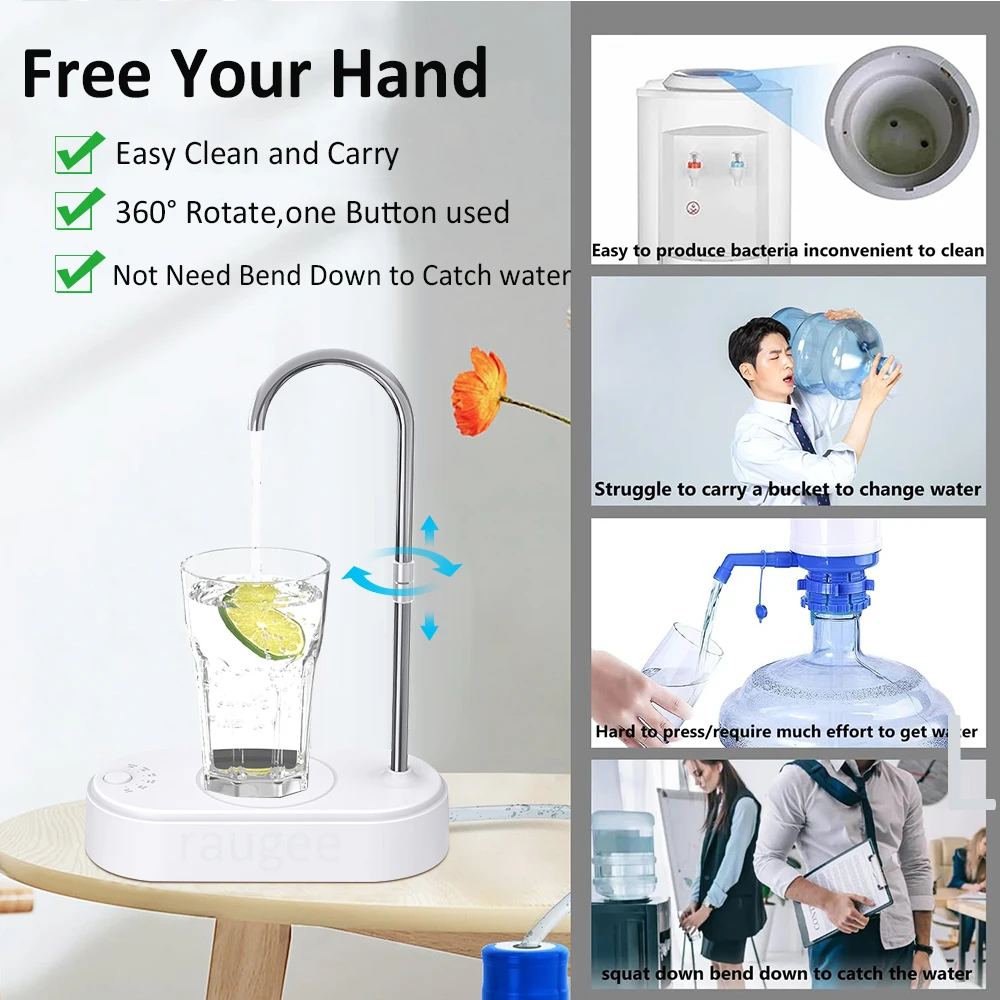 Electric Water Gallon Bottle Pump Automatic Water Dispenser Smart Desktop Water Bottle Pump Rechargeable Drinking Water Machine