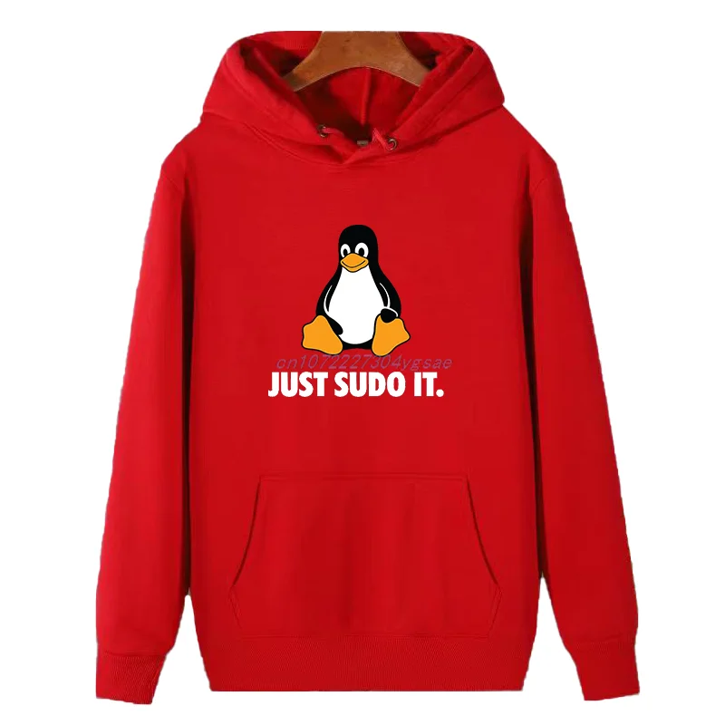 Just Sudo It Graphic Hooded Sweatshirts Linux Operating System Tux Penguin Winter Pullovers Thick Sweater Hoodie Male Clothes