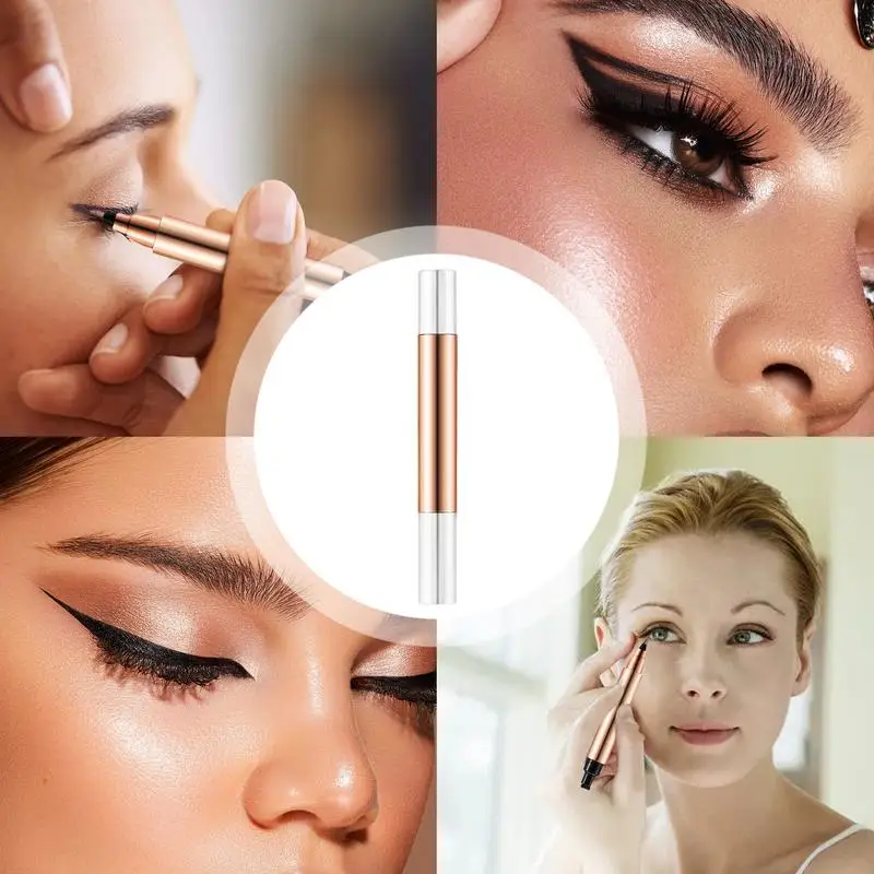 75G Zwarte Vloeibare Eyeliner Duurzaam Smudgeproof Oogzorgpotlood Langdurig Vloeibaar Dubbele Kop Wenkbrauwpotlood Voor Dames Meisjes