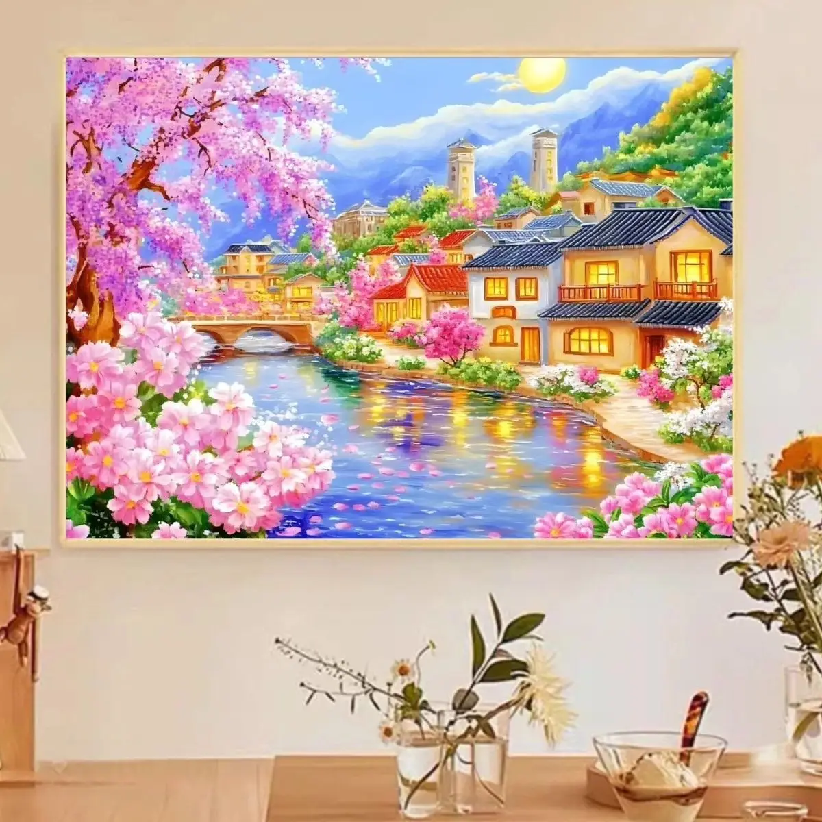 

14CT 9CT персиковый городок печатный набор для вышивки крестом DIY набор для рукоделия ремесла с иглами нитки