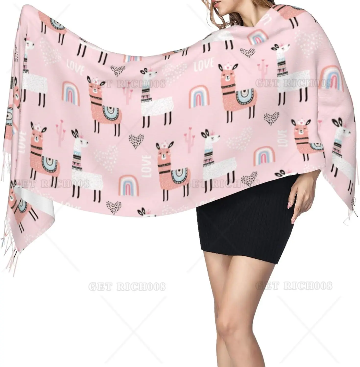 

Pink Llama Print Winter Warm Shawl for Women Rainbow Cartoon Soft Blanket Shawl Scarf Accessory, 77 in X 27 In