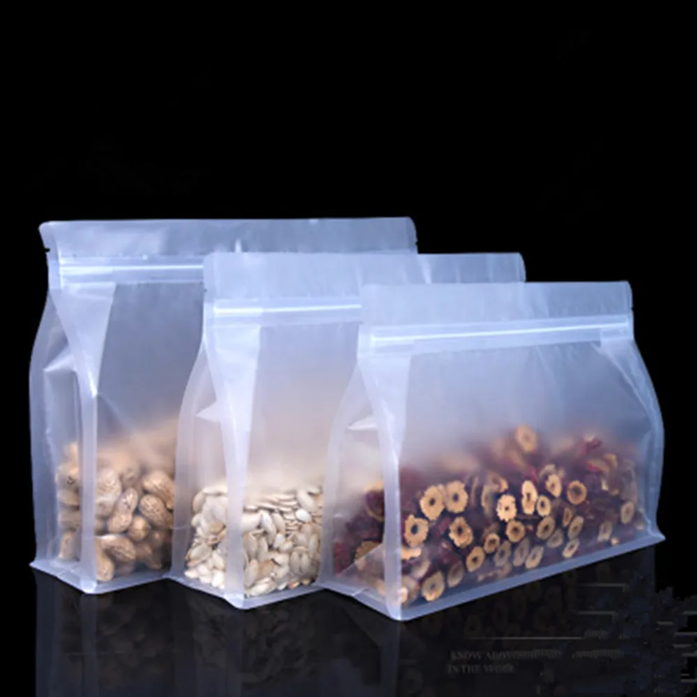 50Pcs Stand Up Matte Clear Plastic Wide Zipper Bag Doypack Oragn Zip Lock Resealable Pouches Food Packaging Coffee Nuts Beans