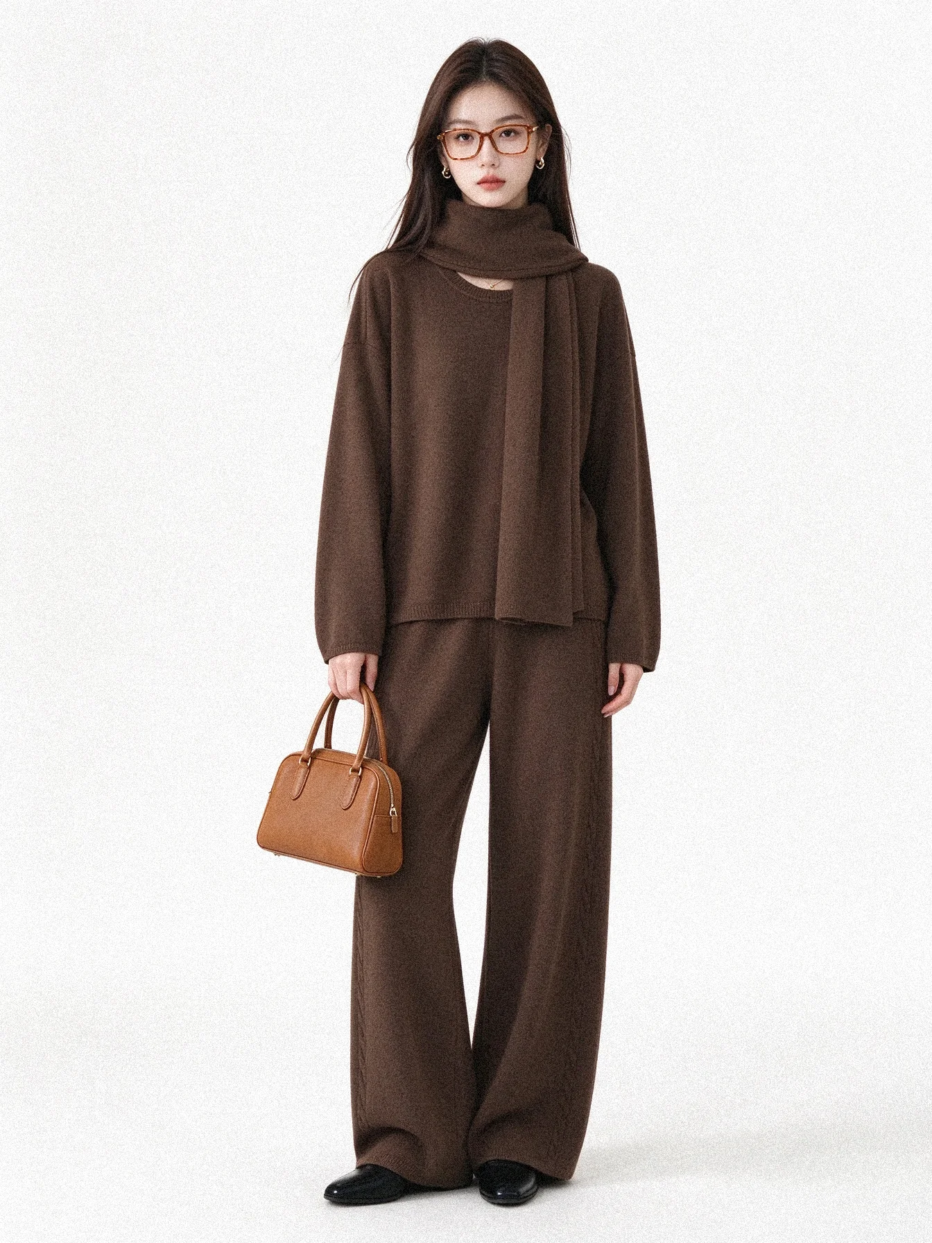 Casual Knitted Sweater High Waist Wide Leg Pants Two Piece Set Autumn Winter Design Slimming Korean Style Lazy Breathable