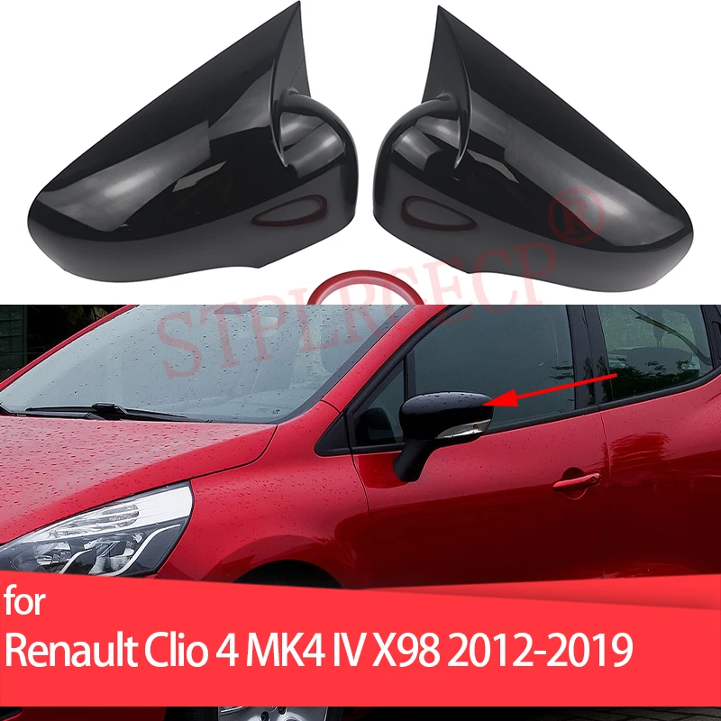 

Black Horn Shape Carbon Pattern Mirror Cover Overlay Add-on for Renault Clio 4 MK4 IV X98 2012-2018 2019 M Look Styling
