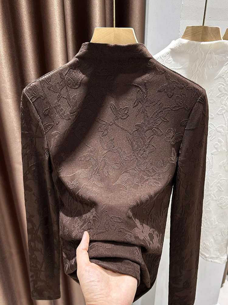 

Вязаная женская базовая кофта Ele с цветочной вышивкой, полувысоким воротником, из мягкого полиэстера, с длинными рукавами, для делового стиля.