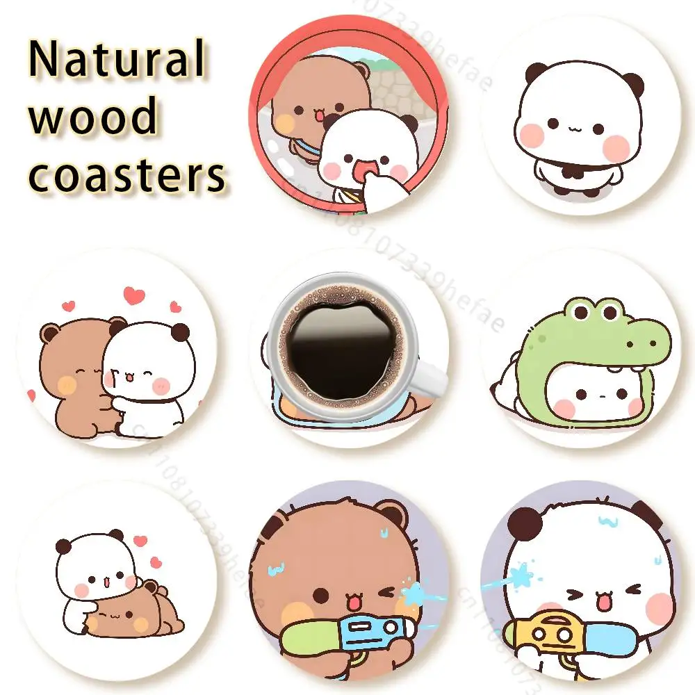 

Cute B-Bubu Dudu Wooden Cup Mats Combo Decora Glass Cup Coaster Home Kitchen Decora Gift