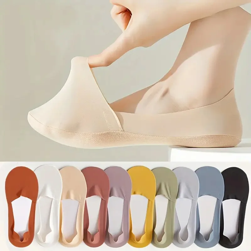 10Pairs Women Invisible Boat Socks Breathable Silicone Non-slip Ultra-thin Sock High Quality Elastic Ice Silk Low Invisible Sock