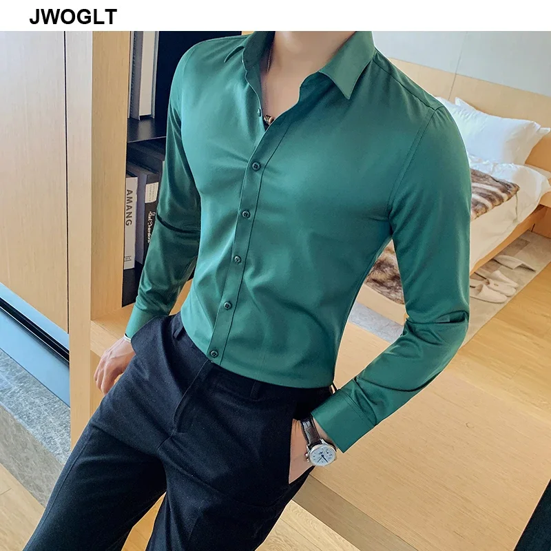 

40kg-75kg Small Asian Size Fashion New Mens Shirt Korea Styles Long Sleeve Slim Fit Yellow Green White Casual Social Shirts