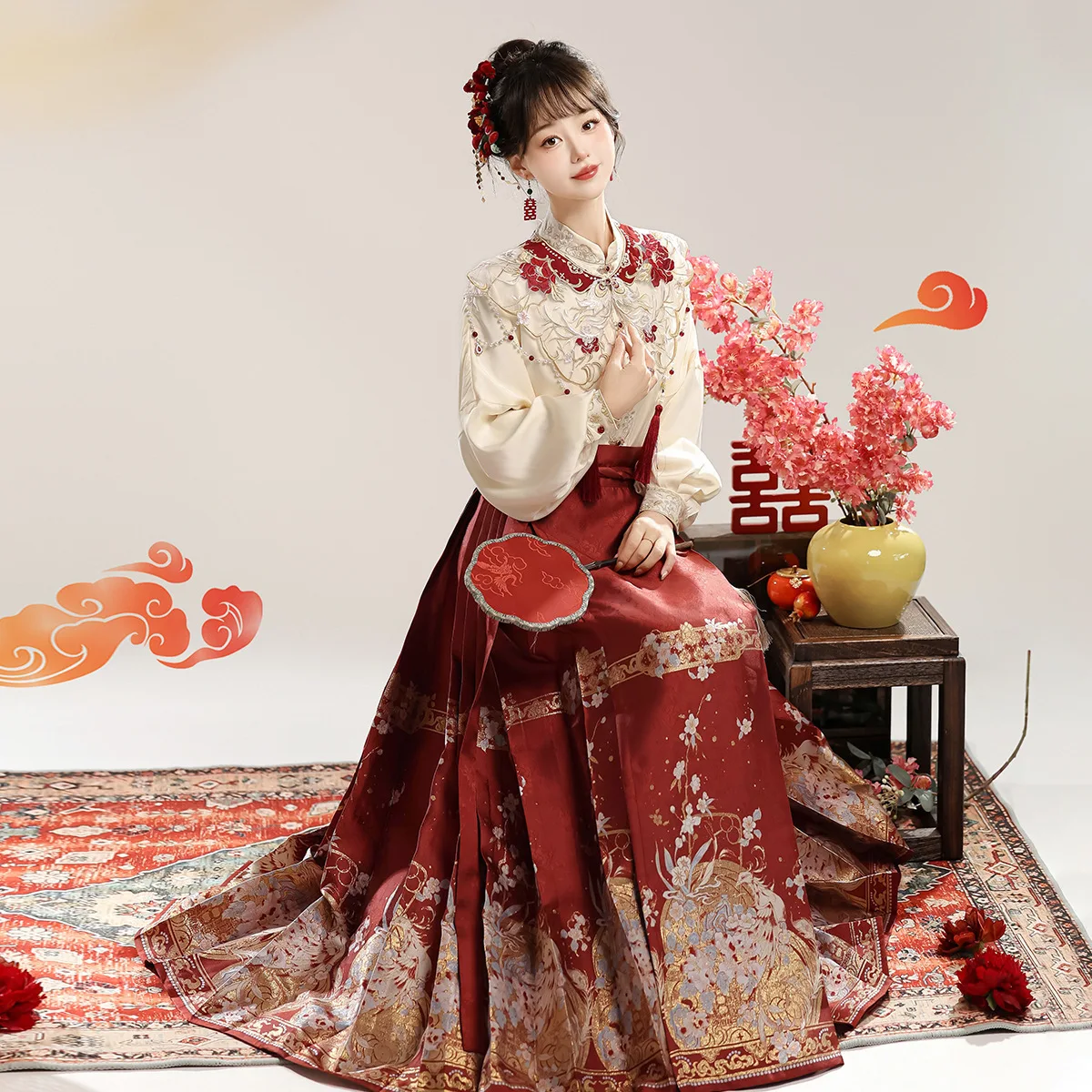 

Chinese Wedding Dress Phoenix Song Hanfu Women Chinese Style Improved Han Element Top Cloud Shoulder Mamian Skirt