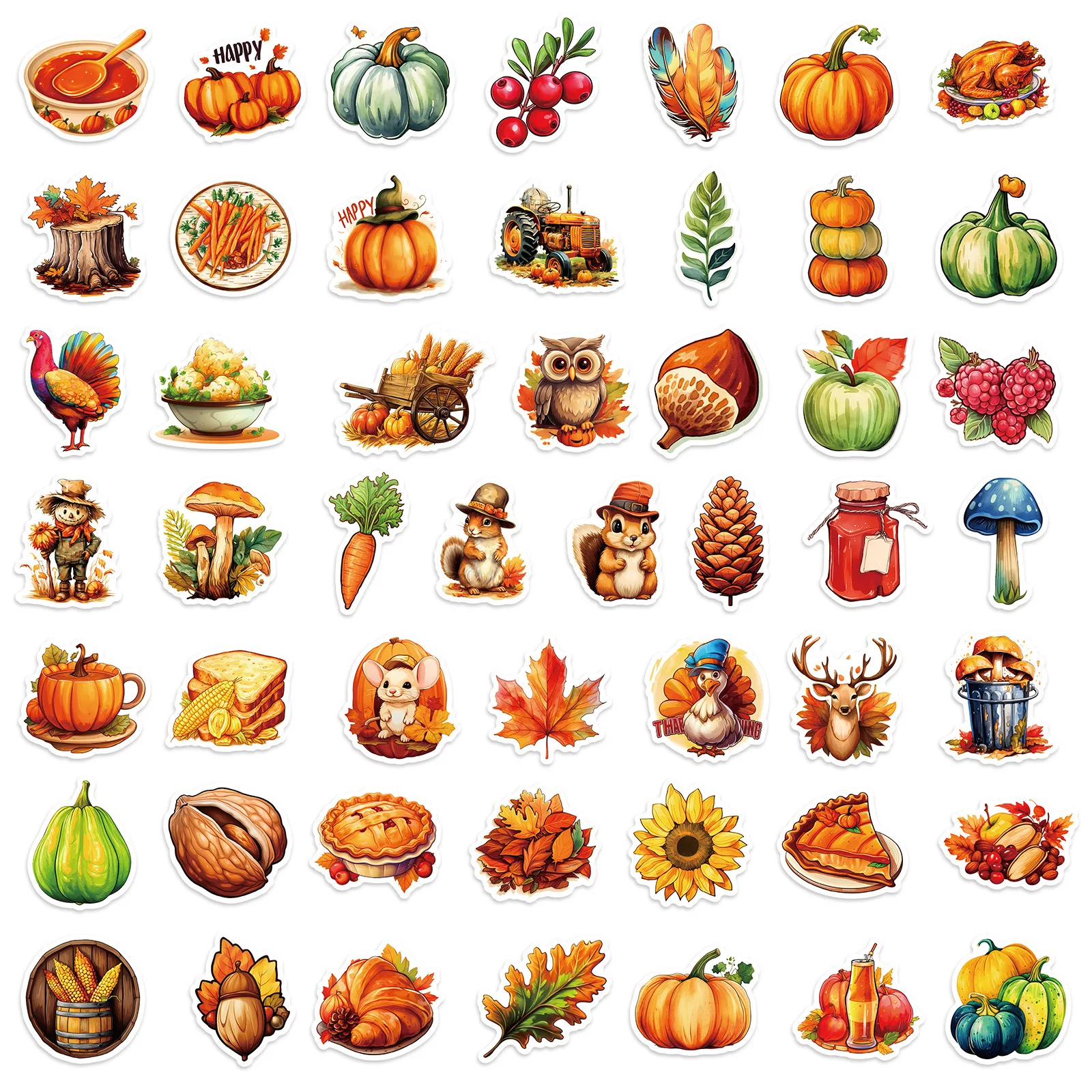 10/30/50/100 Stuks Goudgele Thanksgiving Dag Stickers Cartoon Sticker Pompoen Graffiti Stickers Diy Bagage Laptop Telefoon Gitaar