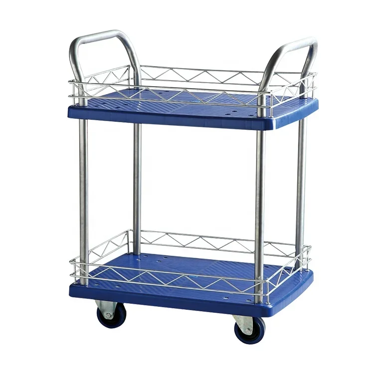 603hotDual Desk Folding Trolley Hand Cart 350kg Capacity Plastic Four-Wheel Industrial Workshop Shopping Tool Storage Food Truck